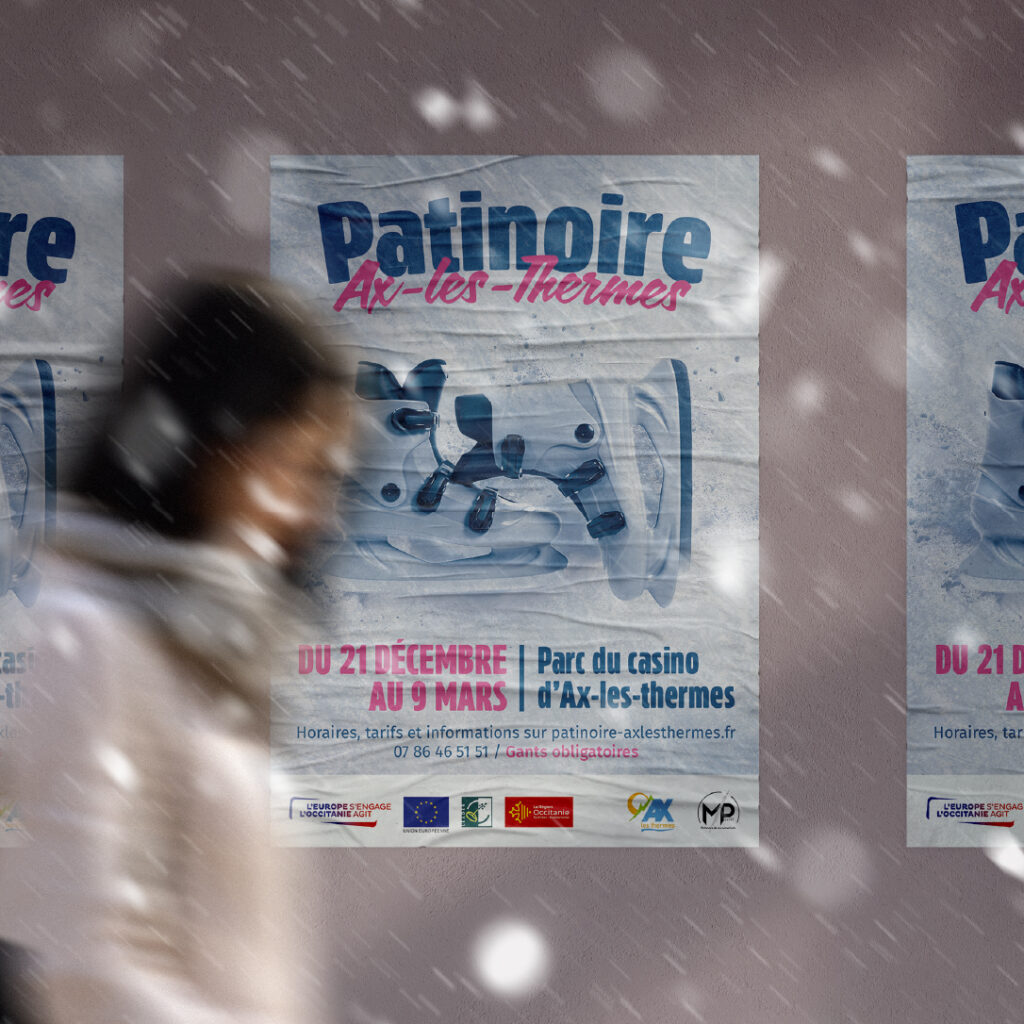 Affiche patinoire Ax-les-Thermes – design saisonnier