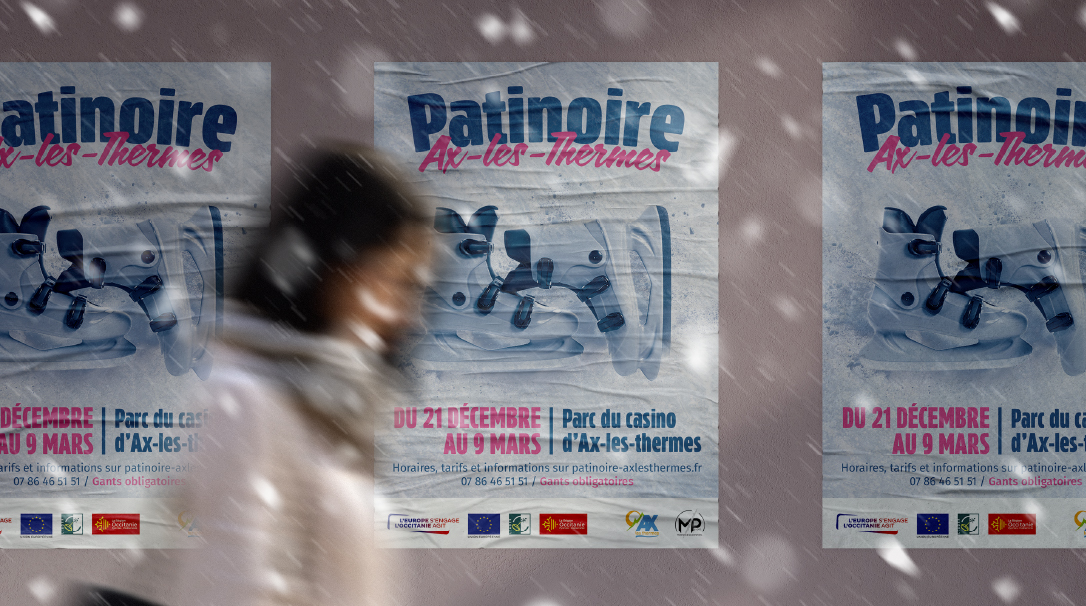 Affiche patinoire Ax-les-Thermes – design saisonnier